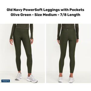 Old Navy High-Waisted PowerSoft 7/8 Pocket Leggings - Olive Green (Medium)